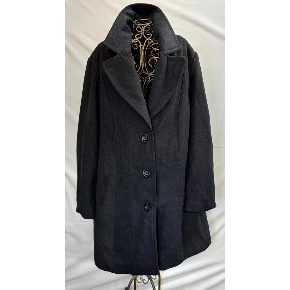 Alpine Swiss Alice Overcoat Womens XL Black Wool Notch Lapel Single Breasted